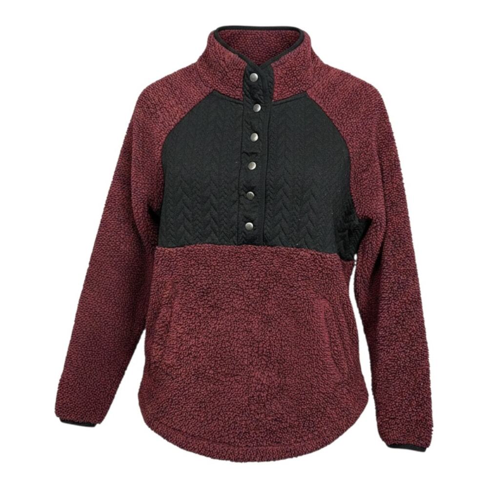 Maurices Sherpa Fleece Pullover Burgundy Black Snap Jacket Womens Medium